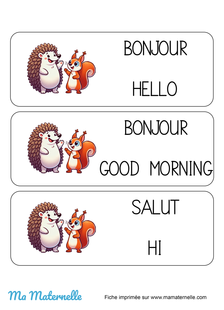 Activités - Affichage : bonjour en anglais