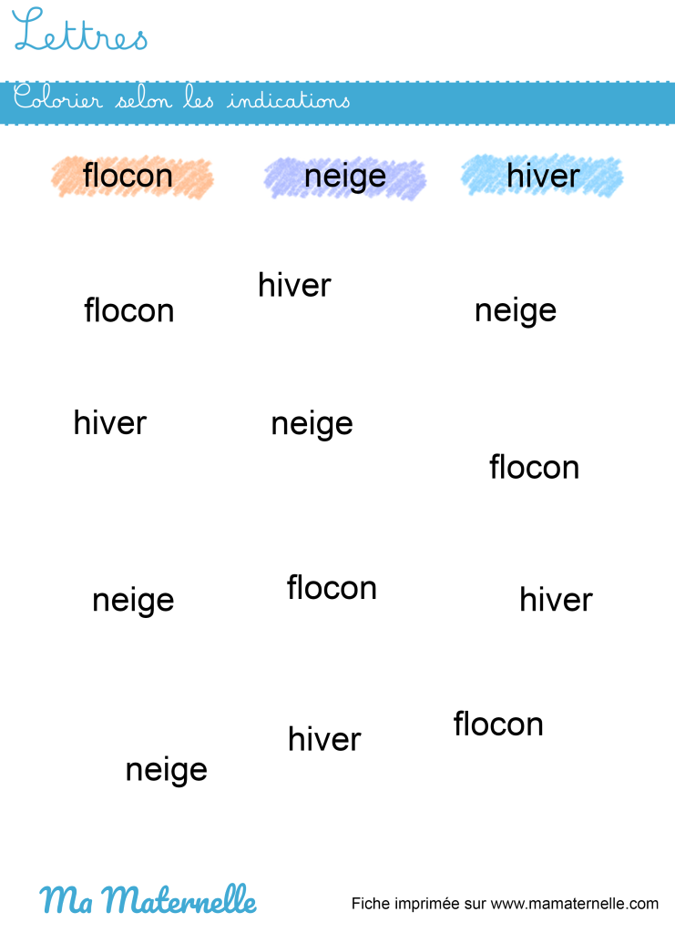 Grande section - Lettres : colorier selon les indications