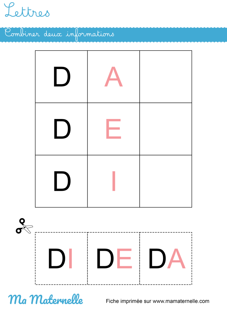 Grande section - Lettres : tableau à double entrées