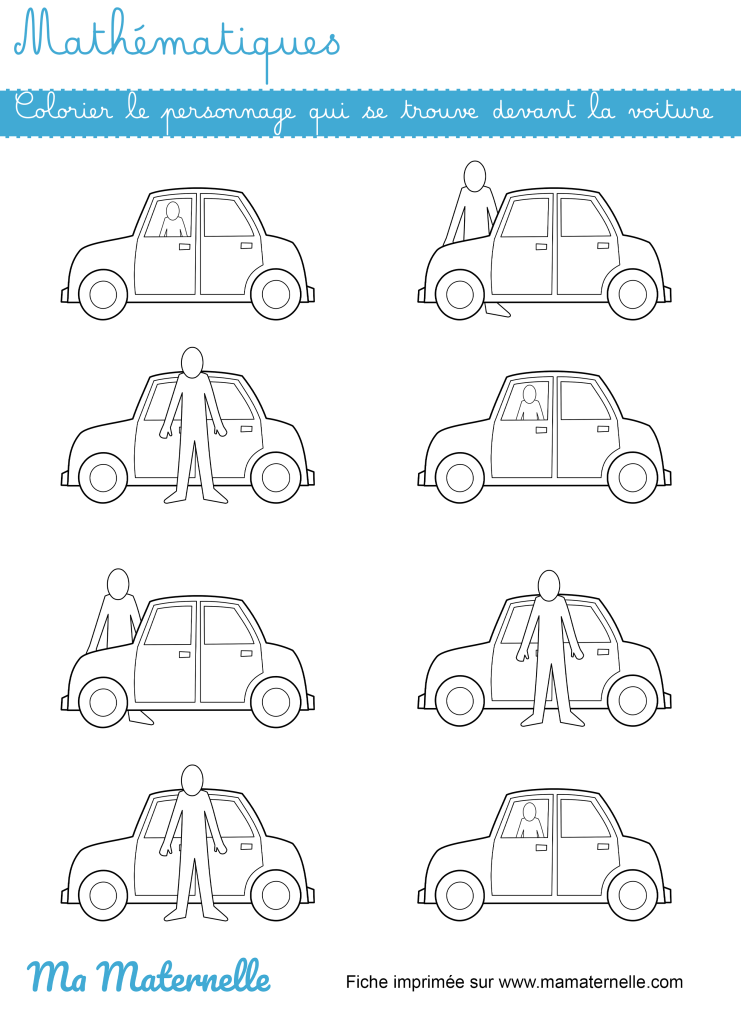 Grande section - Mathématiques : colorier « devant »