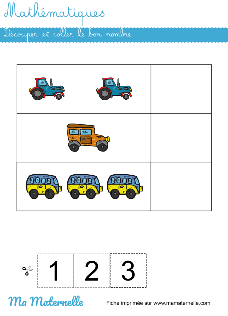 Petite section - Mathématiques : découper et coller le bon nombre