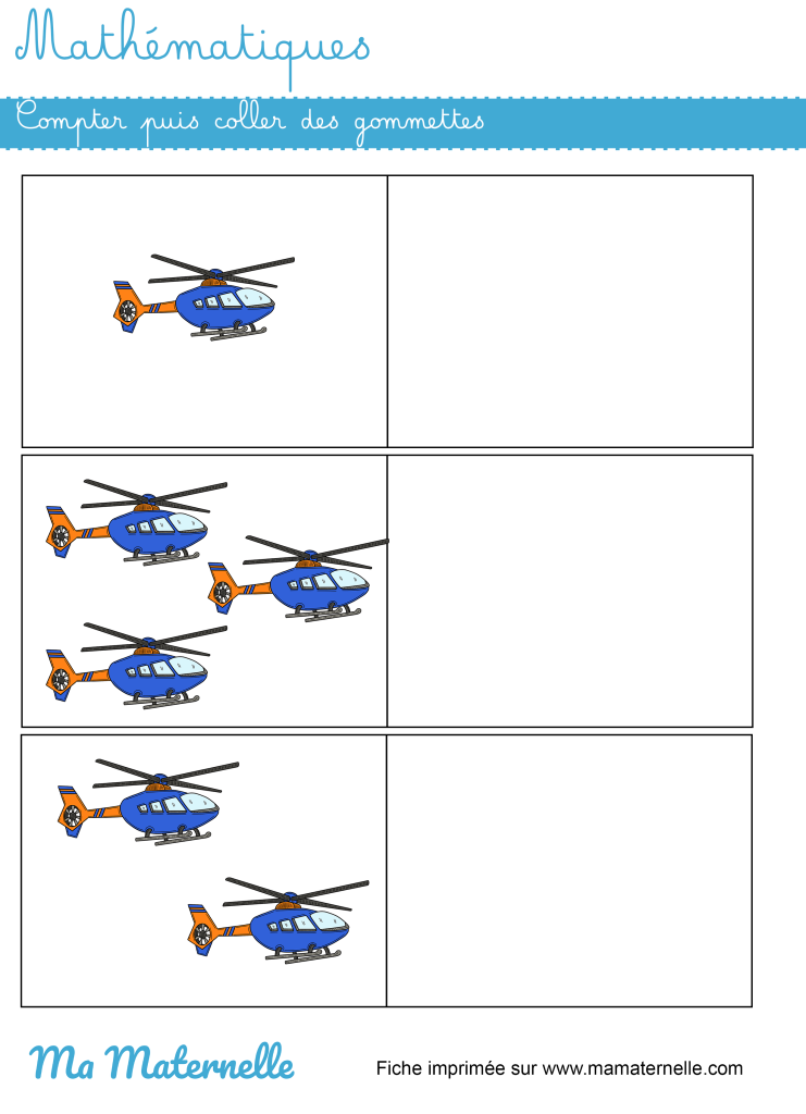 Petite section - Mathématiques : compter puis coller des gommettes
