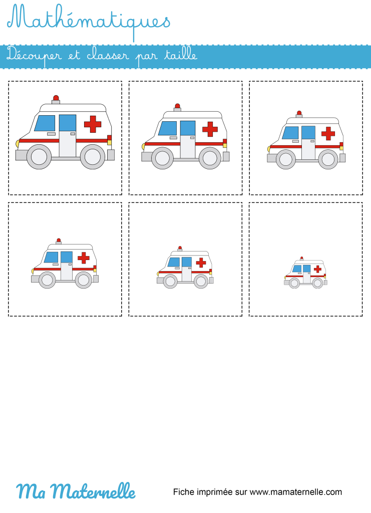 Petite section - Mathématiques : découper et classer par taille