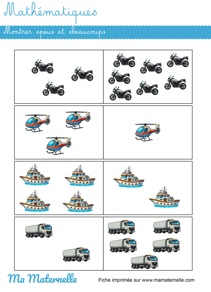 Petite section - Mathématiques : montrer « peu » et « beaucoup »