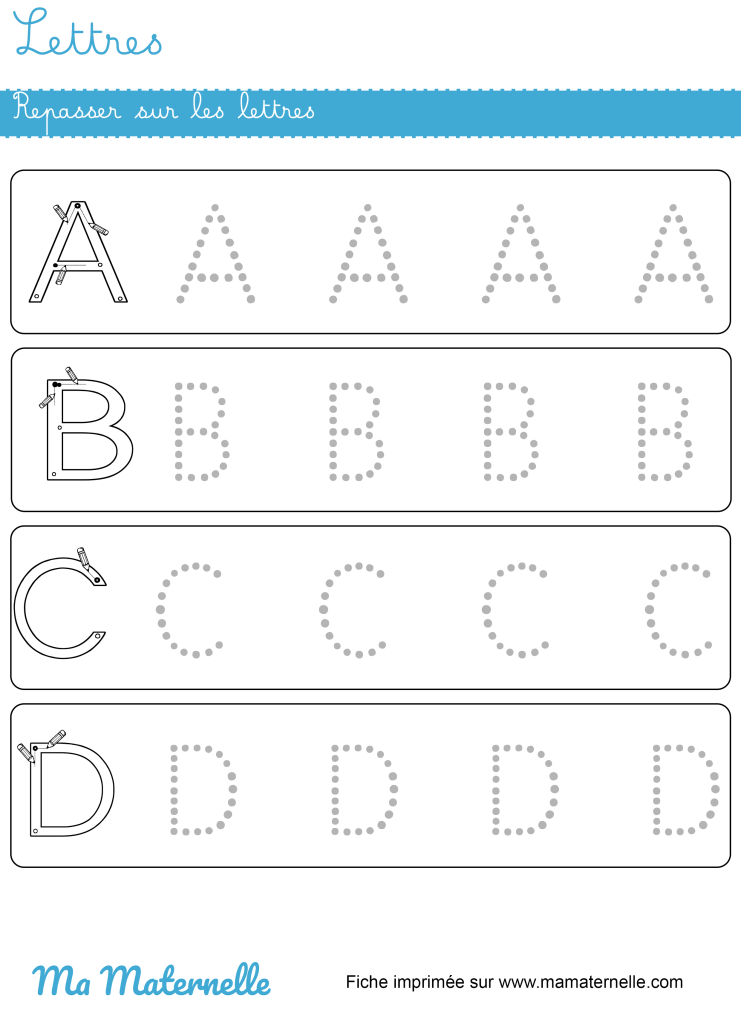 Moyenne section - Lettres : repasser sur les lettres