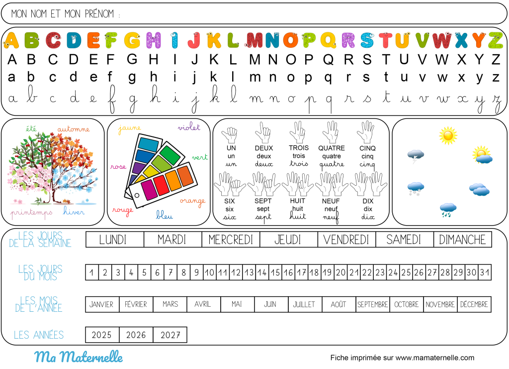 Activités - Outil pédagogique : affichage maternelle