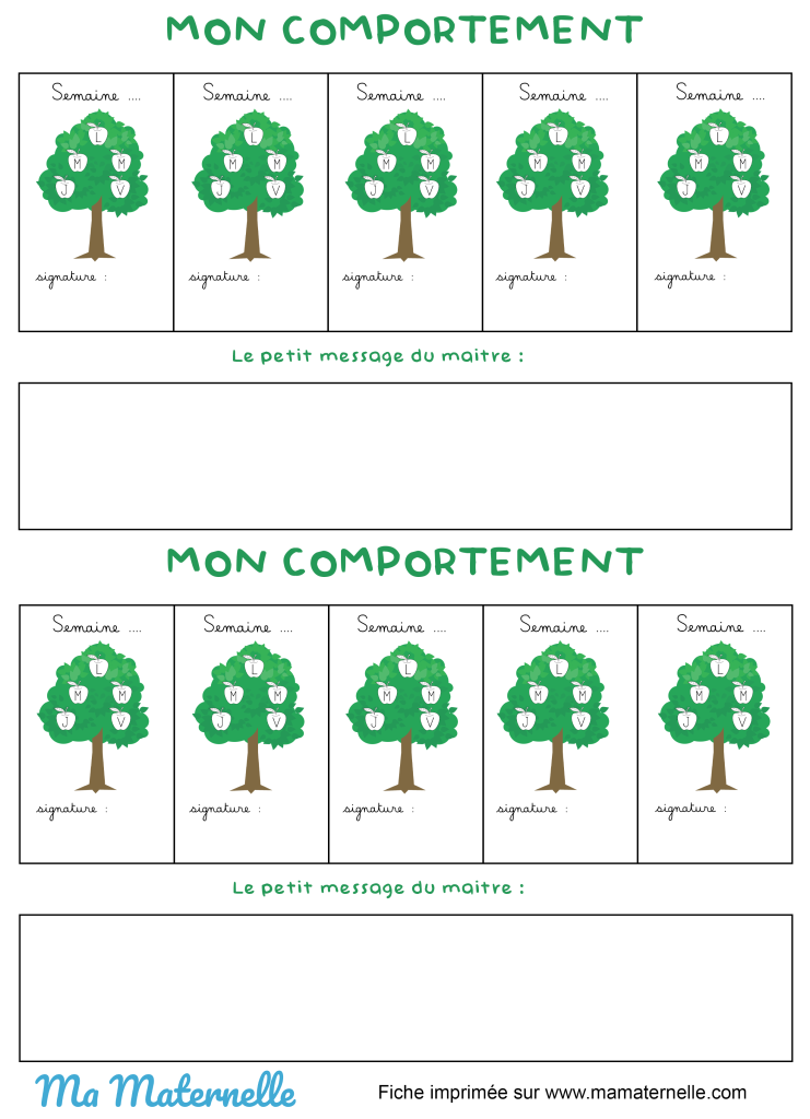 Activités - Fiche : mon comportement