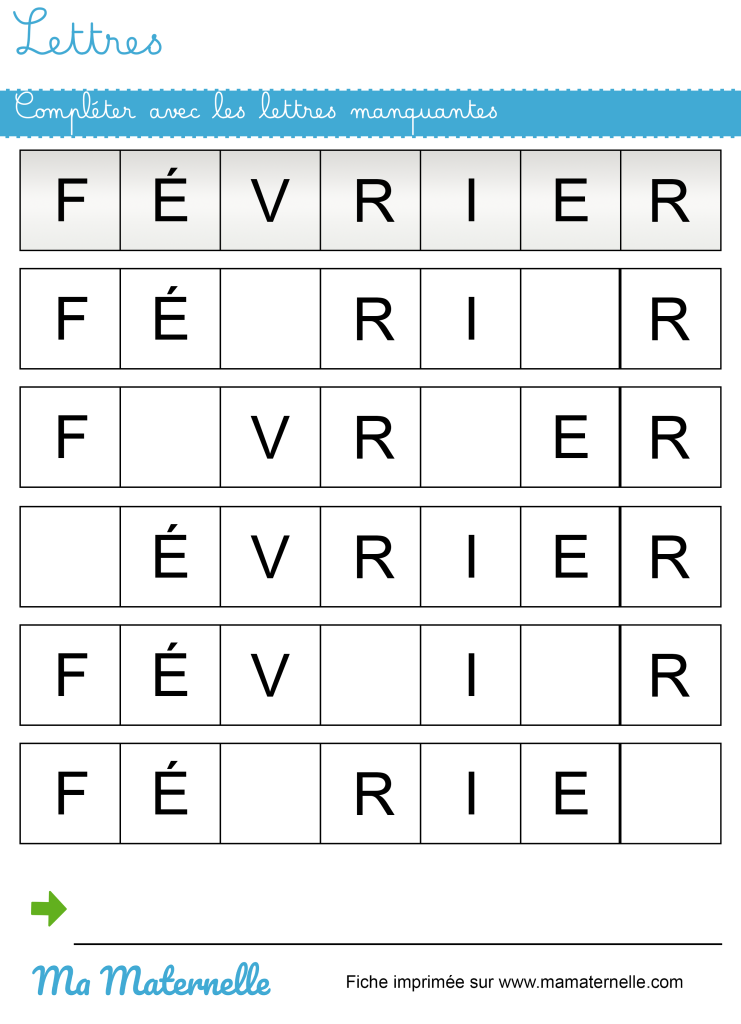 Grande section - Lettres : compléter avec les lettres manquantes