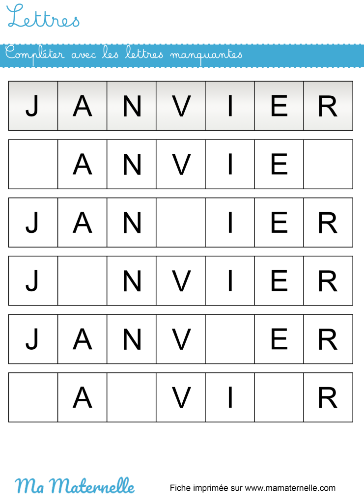 Grande section - Lettres : compléter avec les lettres manquantes