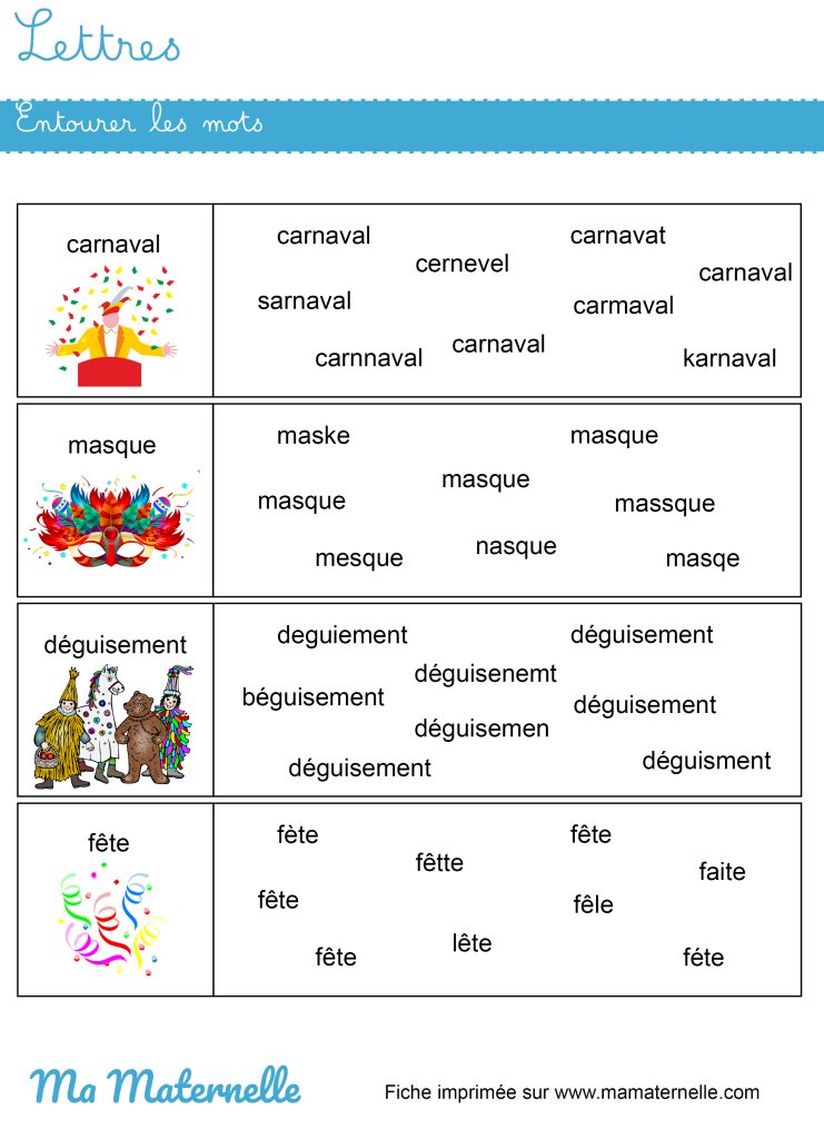 Grande section - Lettres : entourer les mots