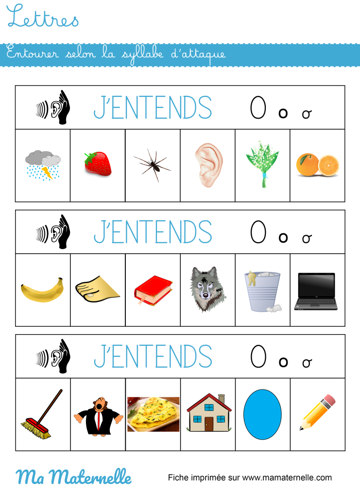Grande section - Lettres : entourer selon la syllabe d’attaque