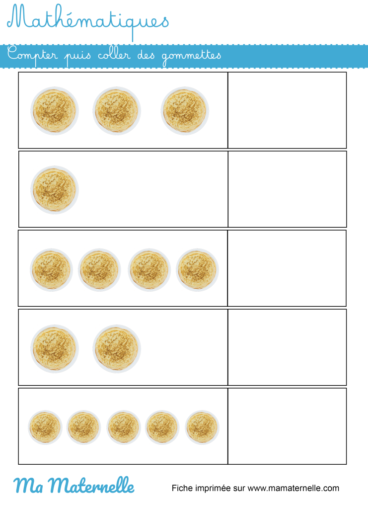 Moyenne section - Mathématiques : compter puis coller des gommettes