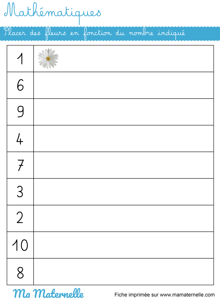 Grande section - Mathématiques : placer en fonction du nombre