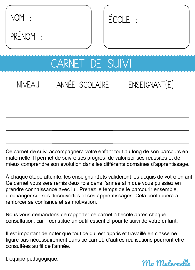 Activités - Outil pédagogique : Carnet de suivi des apprentissages